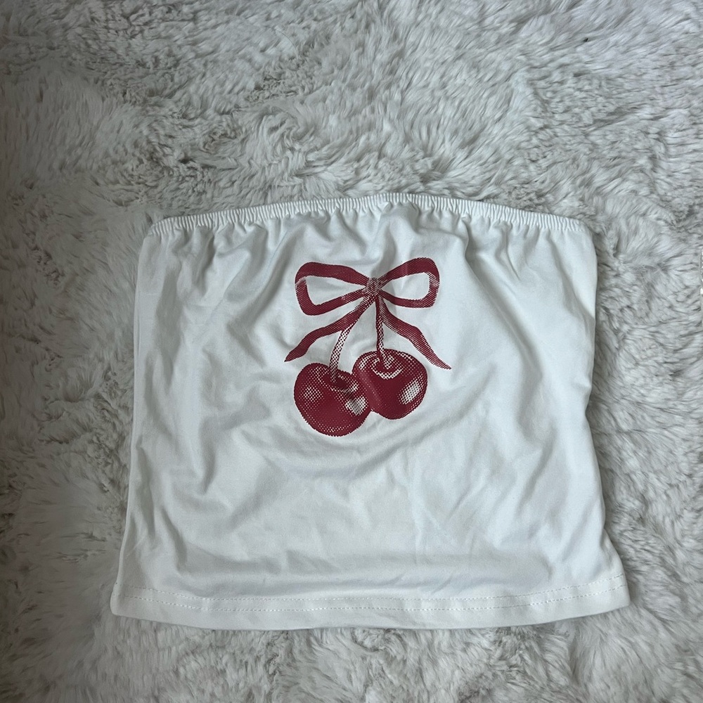 White Tube Top with Red Cherry Design
